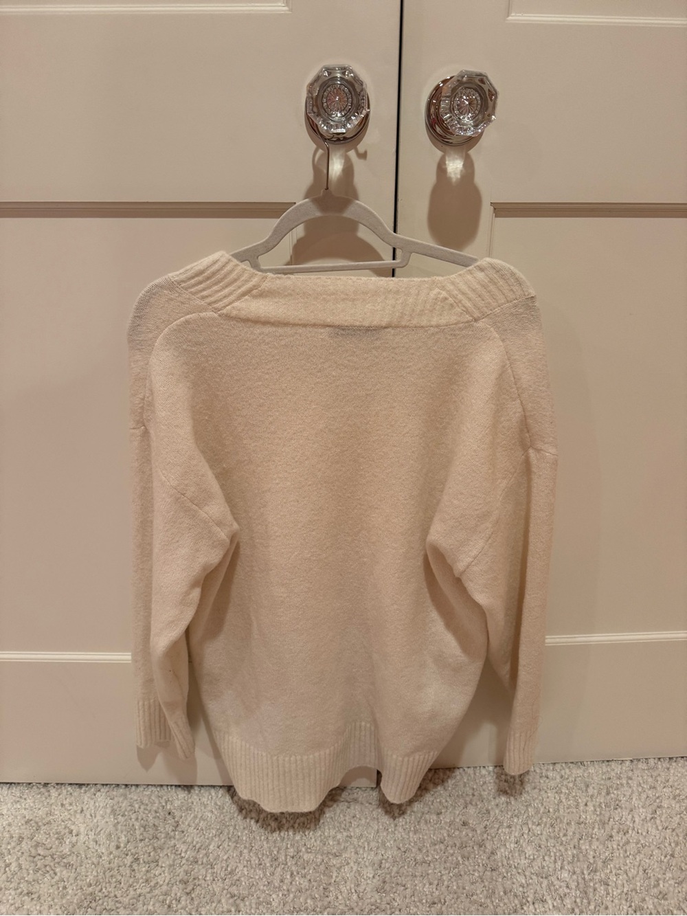 Mango Cream V-Neck Ribbed-Trim Sweater - Picture 2 of 2